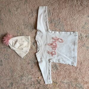 Charming White Shirt with Pink Text and Hat